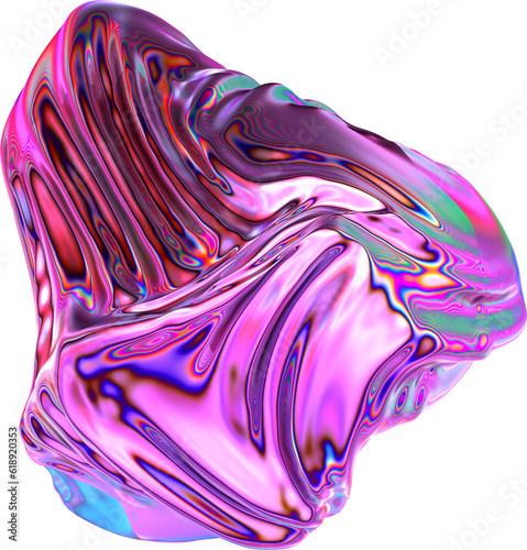Iridescent Metallic Cloth Distortion Warp 3d Shape on Transparent Background