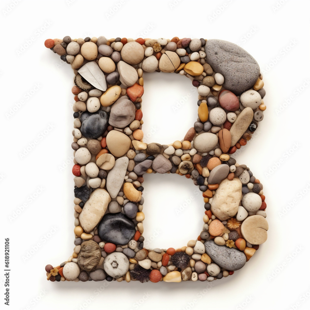 Letter B in the Roman alphabet made of stones on white background ...