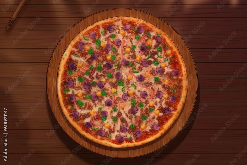 pizza with a variety of delicious toppings on a rustic wooden plate pizza with a variety of delicious toppings on a rustic wooden plate