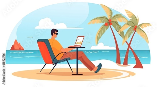 Freelancer character working from home or beach