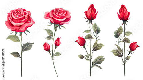 collection of hand drawn roses flowers isolated on a transparent background  generative ai