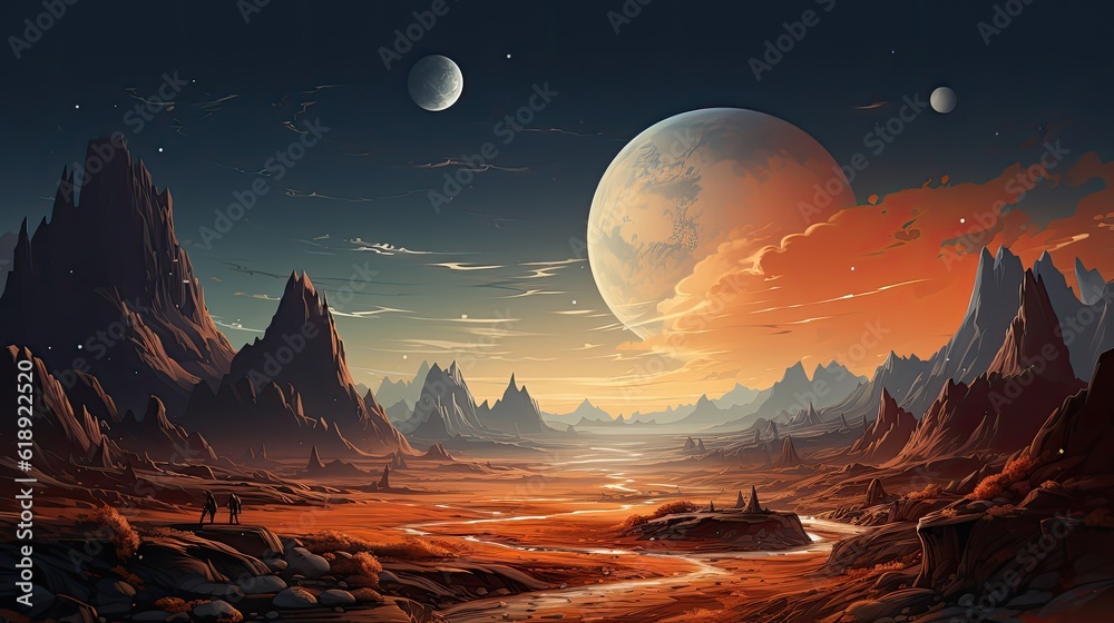 Mars surface alien planet landscape Night space game