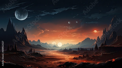Mars surface alien planet landscape Night space game