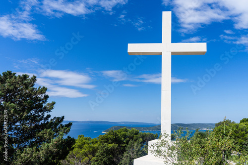 Christian Cross on top of Marjan Hill in Split Croatia photo