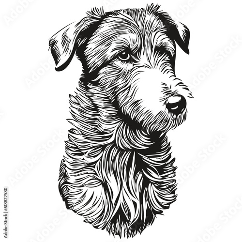 Airedale Terrier dog engraved vector portrait, face cartoon vintage drawing in black and white sketch drawing