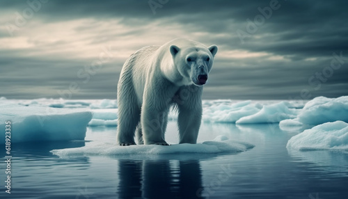 Majestic arctic mammal standing on frozen ice floe generated by AI