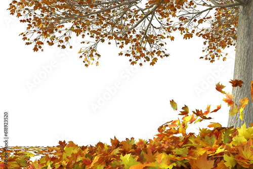 Принти на полотні A frame made of autumn leaves and maple tree in red and orange colors