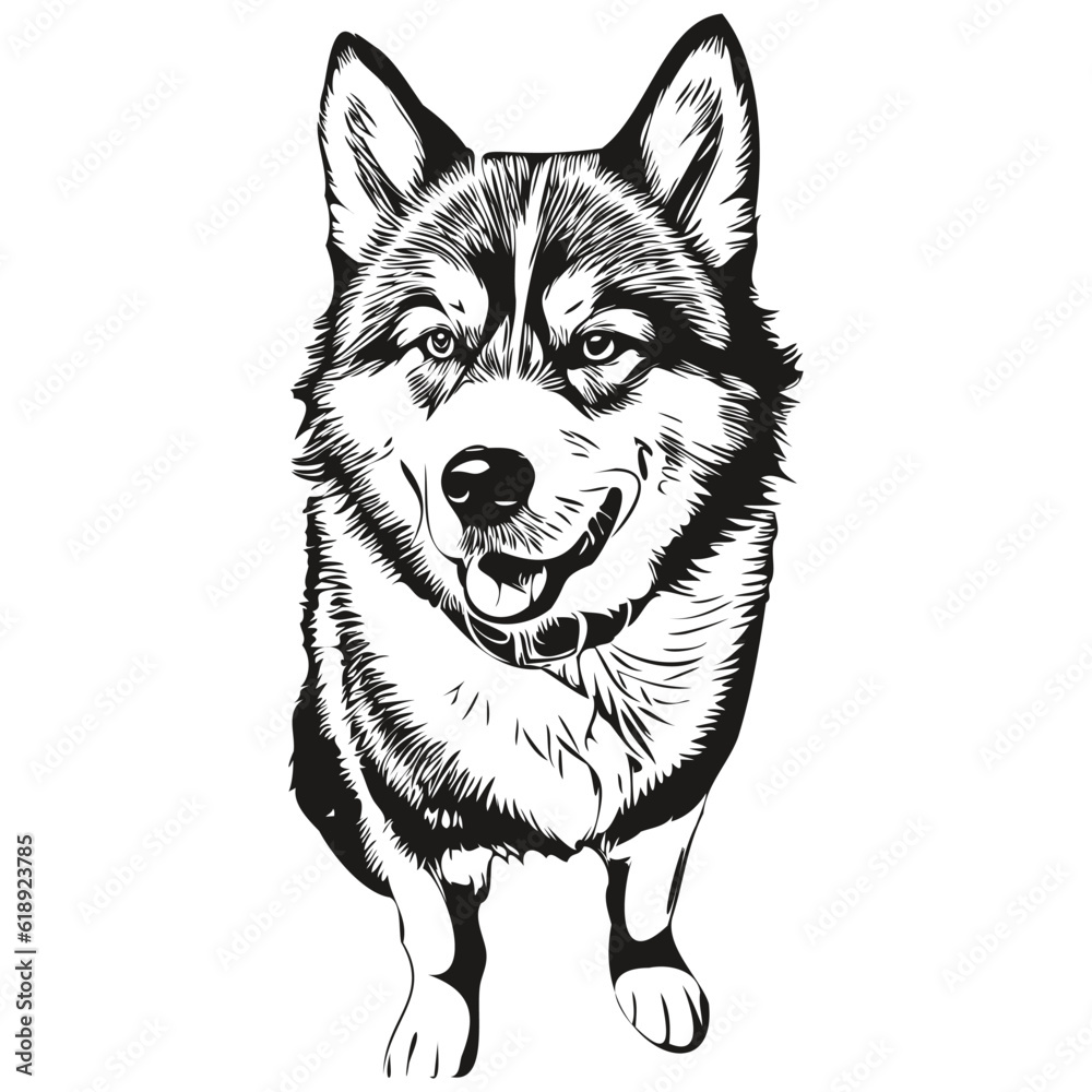Malamute dog portrait in vector, animal hand drawing for tattoo or tshirt print illustration realistic breed pet