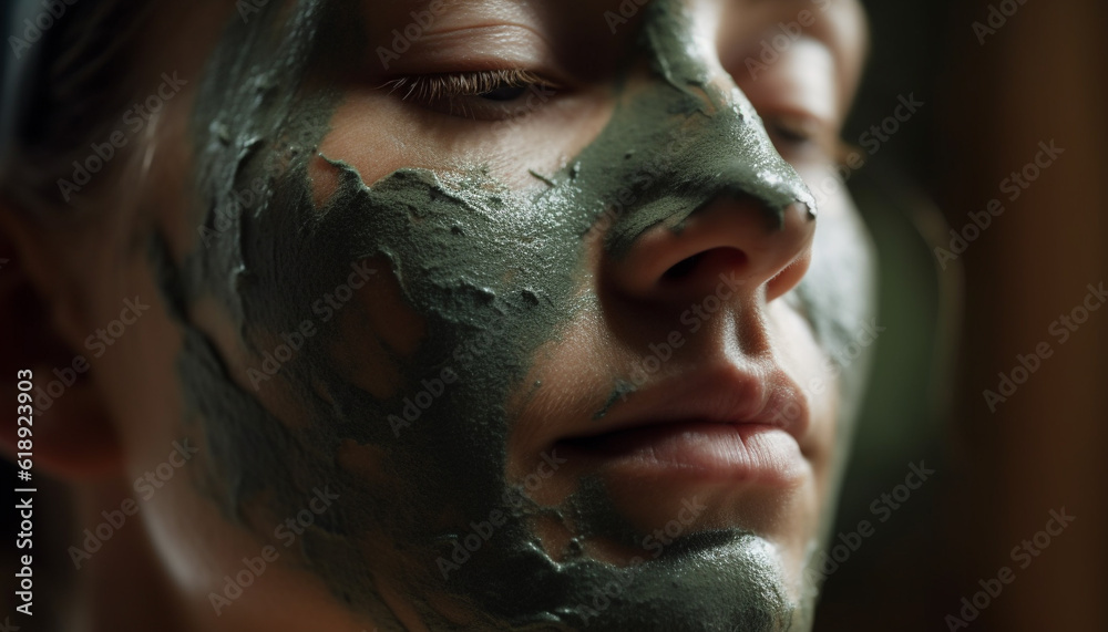 Fototapeta premium Young adult applying clay mask for relaxation generated by AI