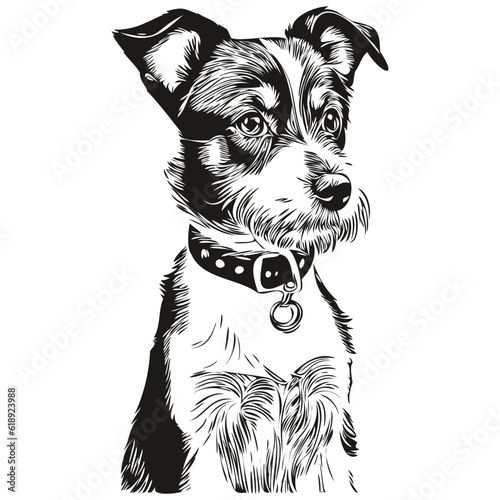 Schilderij op canvas Parson Russell Terrier dog pet silhouette, animal line illustration hand drawn b