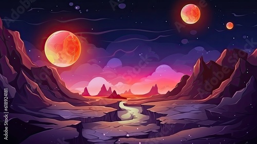 Space game background night alien fantasy landscape alien planet in space