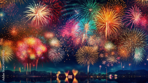 Fireworks display inside a big festival