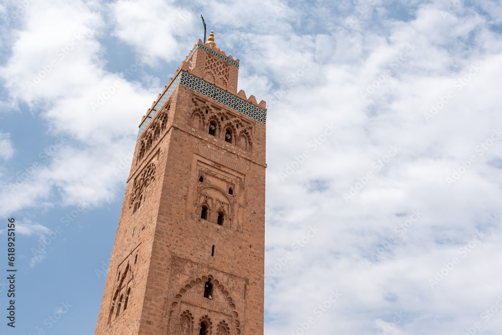 Minaret of the famous Koutoubia mosque in the center of Marrakech