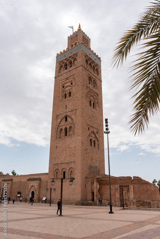 Minaret of the famous Koutoubia mosque in the center of Marrakech