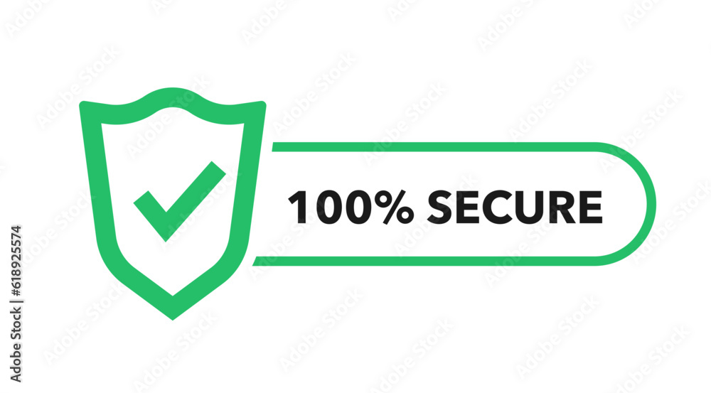 100 percent secure vector icon. 100% Secure label for product design element. Badge or button for commerce website. Vector illustration. 100 percent secure vector icon. 100% Secure label for product design element. Badge or button for commerce website. Vector illustration.