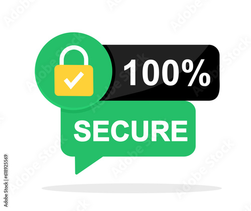 100 percent secure vector icon. 100% Secure label for product design element. Badge or button for commerce website. Vector illustration.