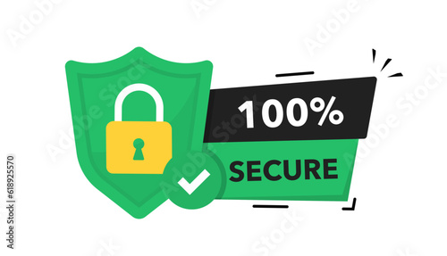 100 percent secure vector icon. 100% Secure label for product design element. Badge or button for commerce website. Vector illustration.
