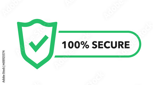 100 percent secure vector icon. 100% Secure label for product design element. Badge or button for commerce website. Vector illustration. photo