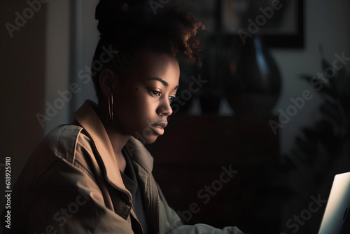 black girl working on a laptop. Ai generative art