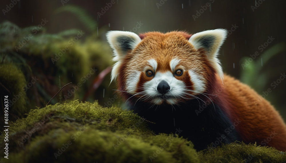 Naklejka premium Cute small mammal, fluffy puppy staring at camera generated by AI