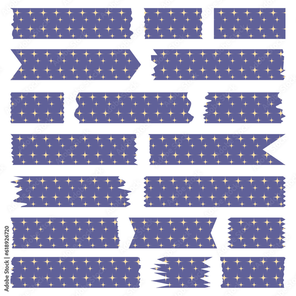 Washi tapes collection in vector. Pieces of decorative tape for scrapbooks. Set of colorful ribbons with stars Washi tapes collection in vector. Pieces of decorative tape for scrapbooks. Set of colorful ribbons with stars