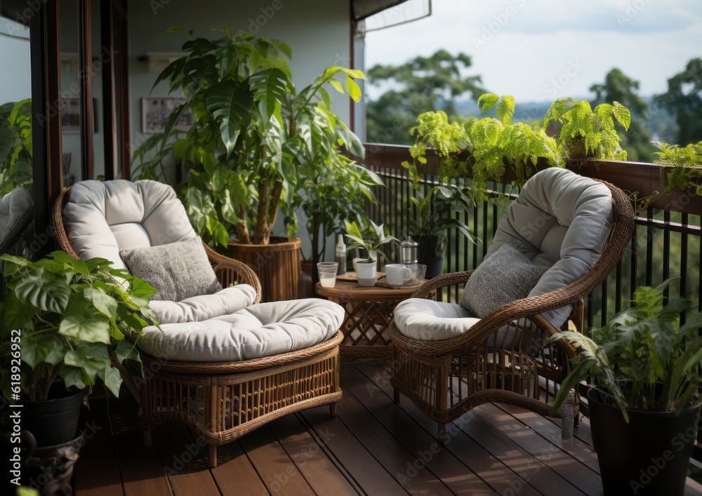 Fototapeta premium Patio with chairs, AI generative