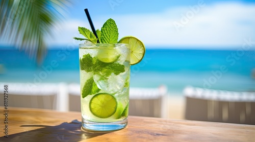 stunning photo of cocktail mojito sunny summer beach mojito cocktail on the beach