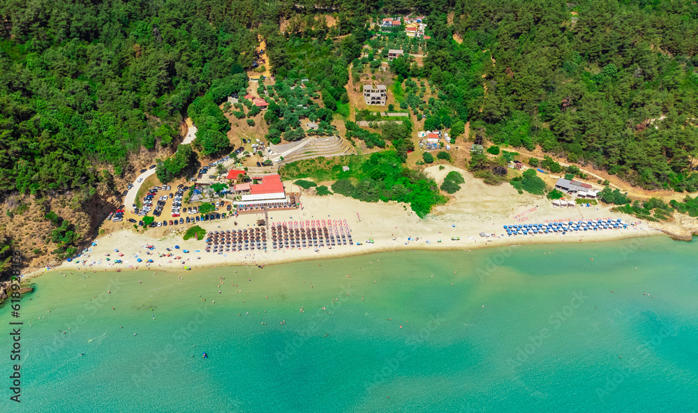 Fototapeta premium Beautiful tropical sand beach and sea. Paradise Beach, Thassos, Greece