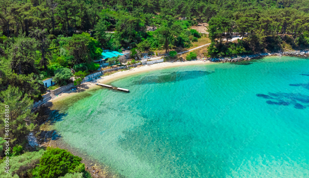 Aerial view of Thassos in Greece, Europe. Thasos island in summer