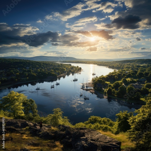 amazing photo of Hudson Valleys New York highly detailed sunset over the lake