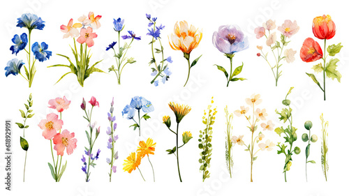 a collection of grunge oil painted spring flowers isolated on a transparent background, generative ai