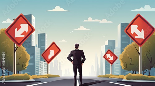 Business decision making career path work direction stop sign on the road