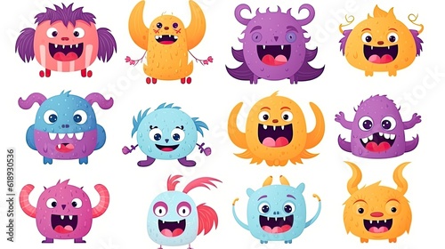 Cute monsters in trendy contemporary art style Vector set of funny monsters