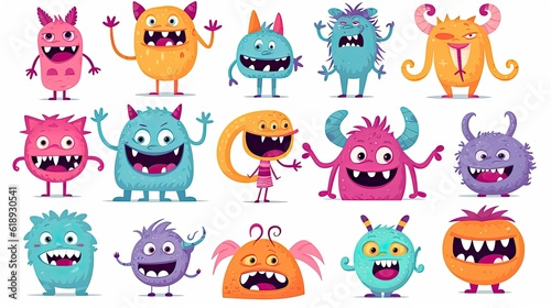 Cute monsters in trendy contemporary art style Vector set of funny animals