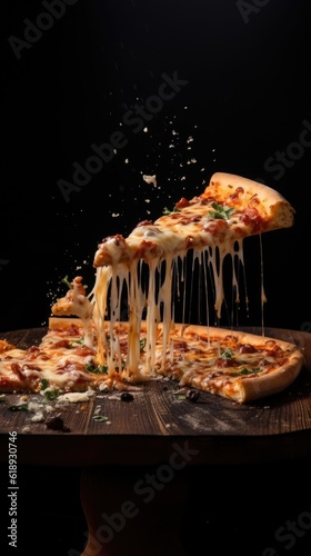 Food photography delicious pizza black background