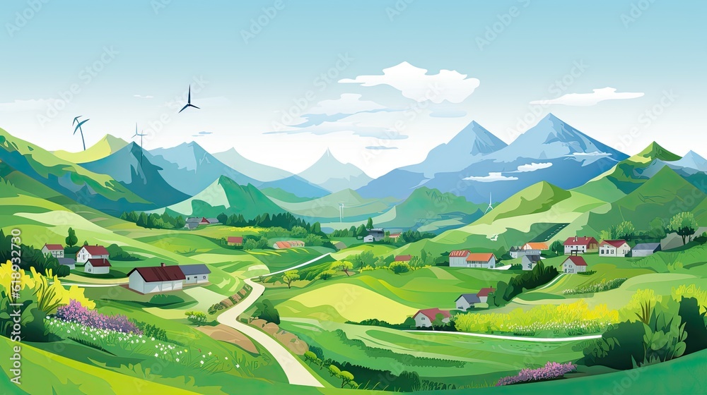 Nature and landscape. Vector illustration of trees landscape with mountains