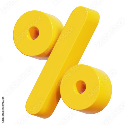 Yellow 3d sign percent discount on isolated background. Voucher gift. Vector illustration.