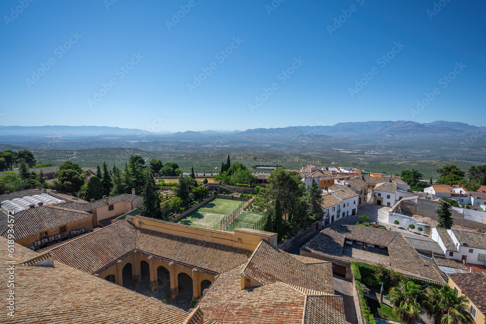 Aerial view of Baeza with Sierra Magina Mountains - Baeza, Jaen, Spain