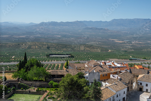 Aerial view of Guadalquivir Valley, Olive Groves and Sierra Magina Mountains - Baeza, Jaen, Spain photo