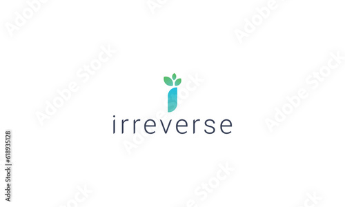 Letter i green leafy natural health care logo