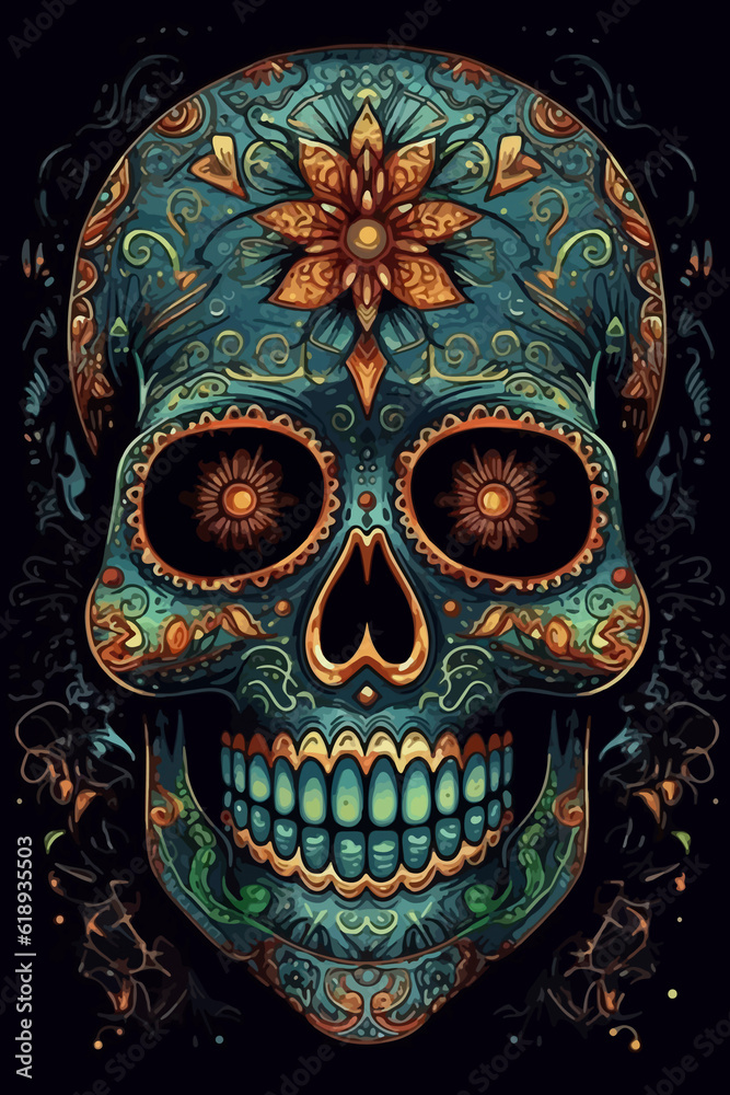 colorful day of the dead skull altar concept background. AI Generated