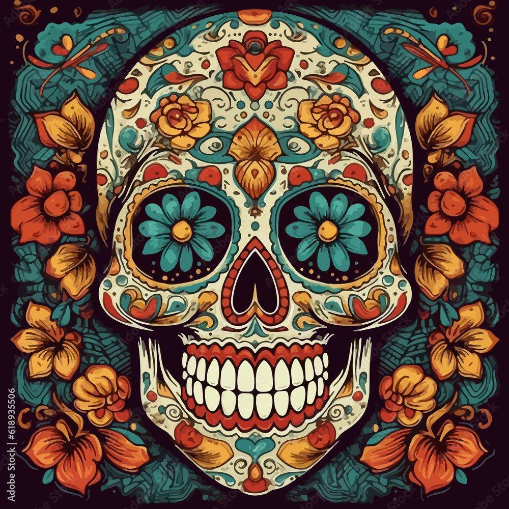 colorful day of the dead skull altar concept background. AI Generated colorful day of the dead skull altar concept background. AI Generated