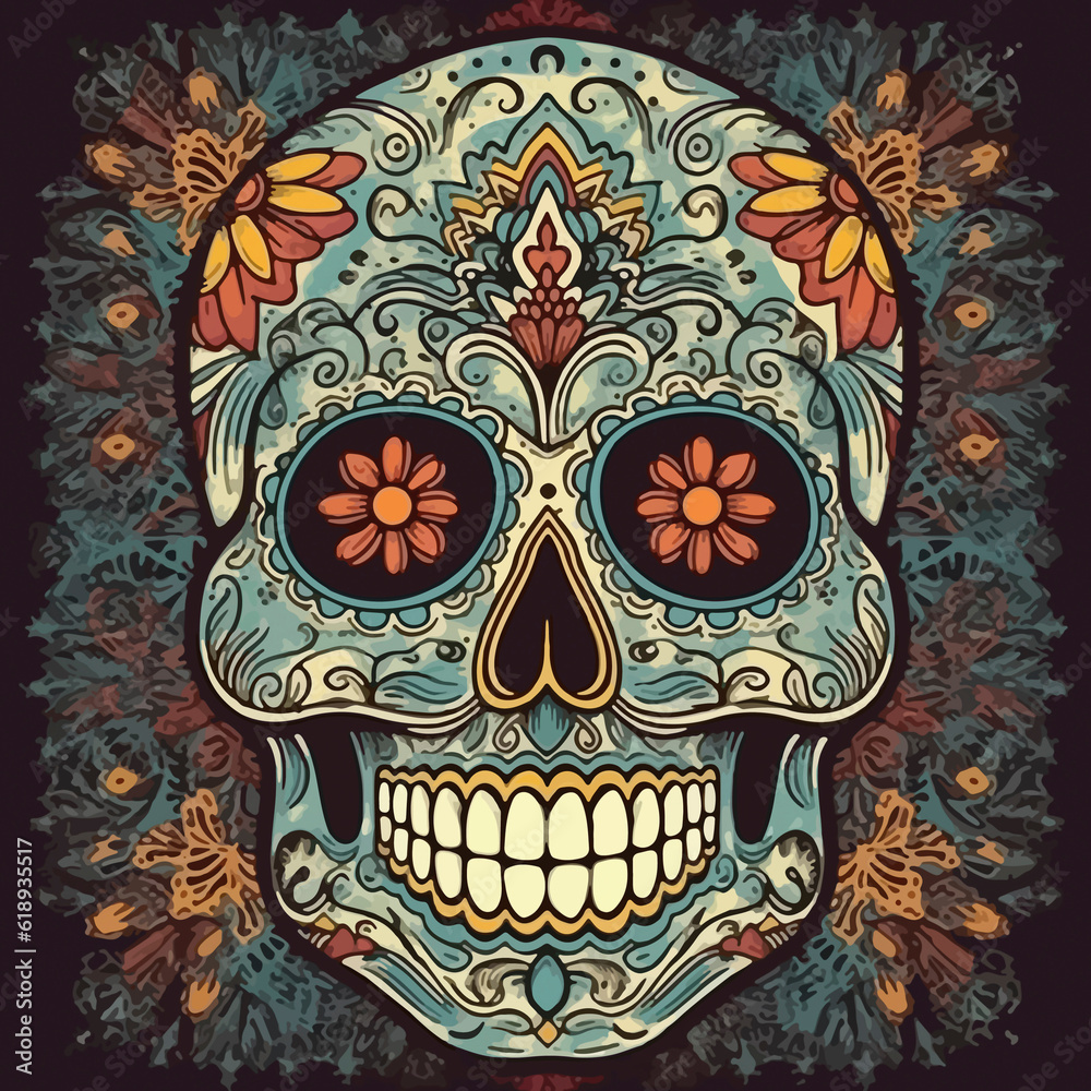 colorful day of the dead skull altar concept background. AI Generated colorful day of the dead skull altar concept background. AI Generated