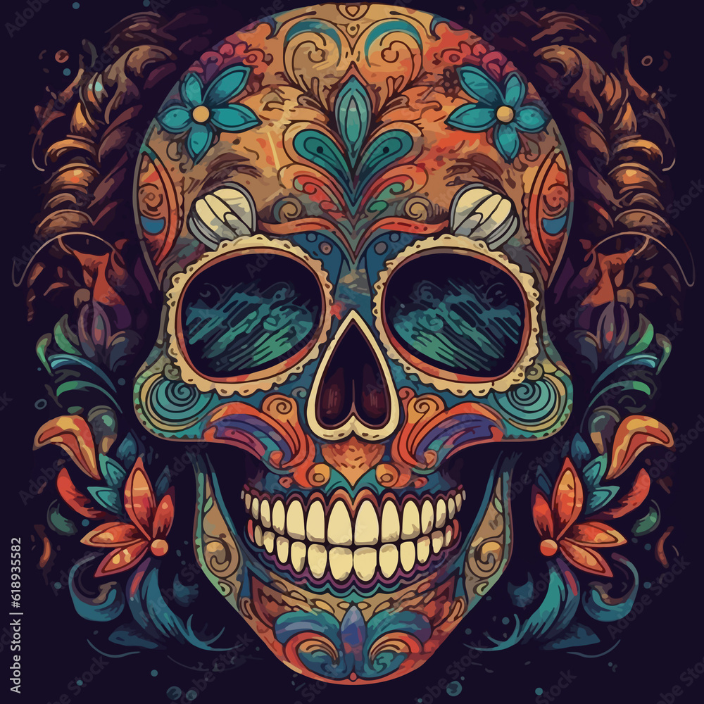 colorful day of the dead skull altar concept background. AI Generated