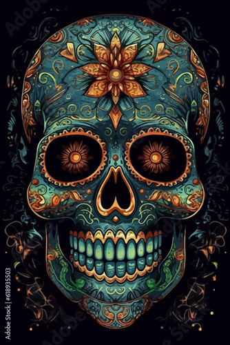 colorful day of the dead skull altar concept background. AI Generated