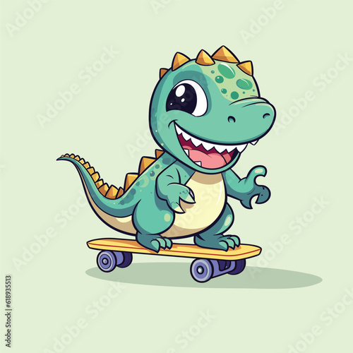 cute dinosaur riding skateboard summer sport vector illustration