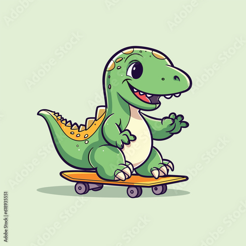 cute dinosaur riding skateboard summer sport vector illustration
