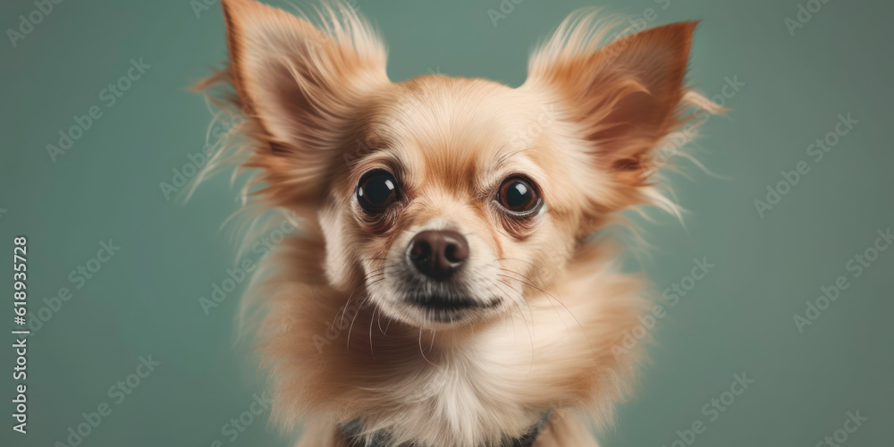 Pet Photography concept: Studio portrait of a dog with an adorable face on a soft color background. AI Generated Pet Photography concept: Studio portrait of a dog with an adorable face on a soft color background. AI Generated