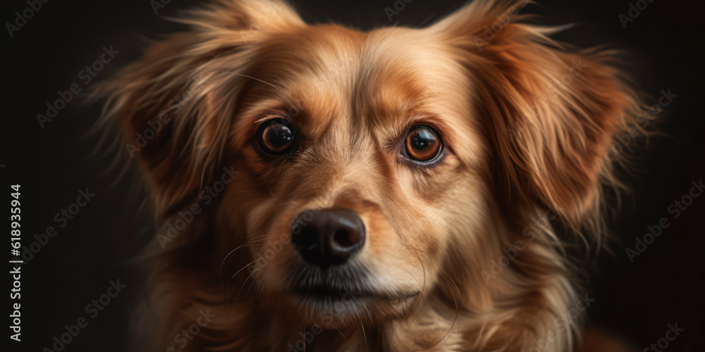 Naklejka premium Capturing cuteness: Studio portrait of a dog with a cute face in a soft color background, representing Pet Photography. AI Generated