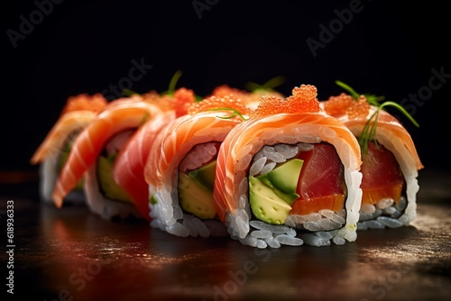 a close up of a sushi roll on a table